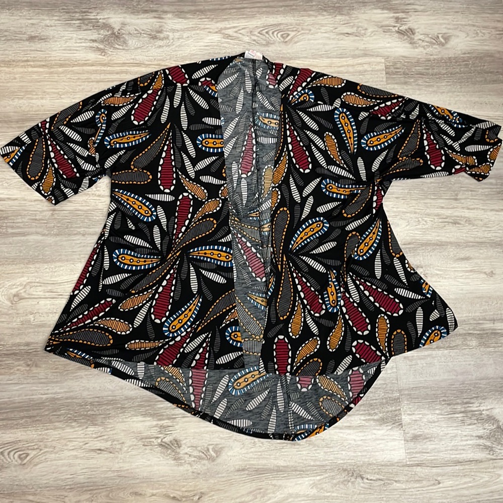 LuLaRoe Black Multi-Color Paisley Print Open Front Short Sleeve Cardigan Size S - Picture 2 of 12